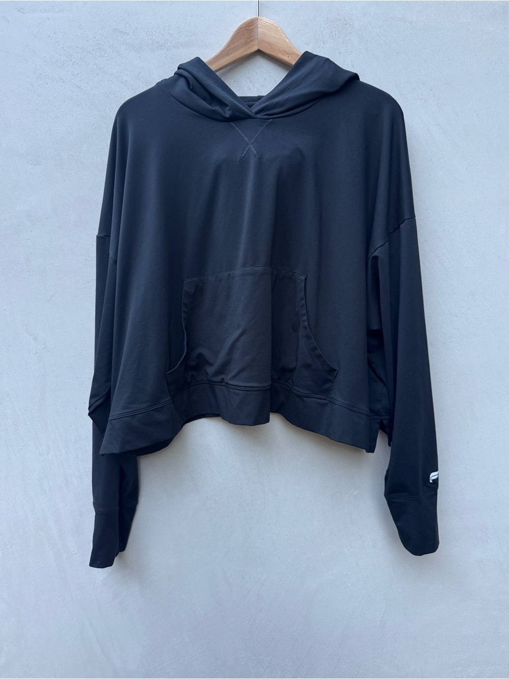 Fabletics Cloud Jersey Cropped Hoodie XXL 1X Black Minimalist Athleisure